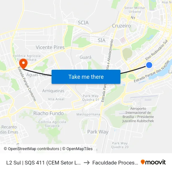 L2 Sul | SQS 411 (CEM Setor Leste) to Faculdade Processus map