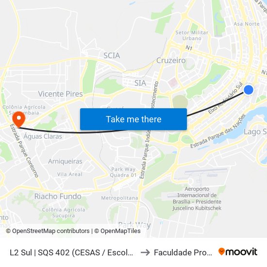 L2 Sul | SQS 402 (CESAS / Escola de Música) to Faculdade Processus map