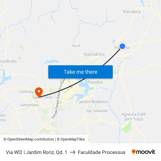 Via Wl2 | Jardim Roriz, Qd. 1 to Faculdade Processus map