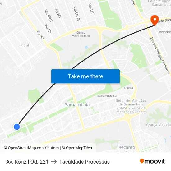 Av. Roriz | Qd. 221 to Faculdade Processus map