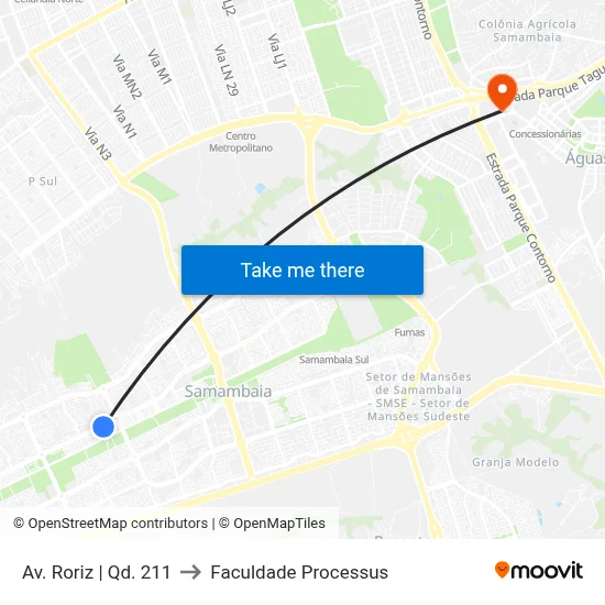 Av. Roriz | Qd. 211 to Faculdade Processus map