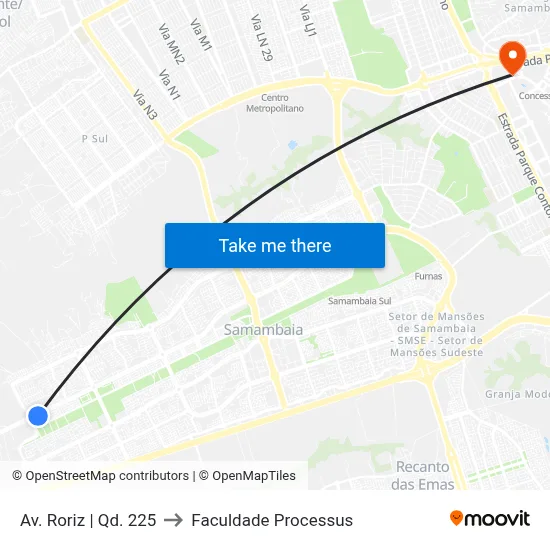 Av. Roriz | Qd. 225 to Faculdade Processus map