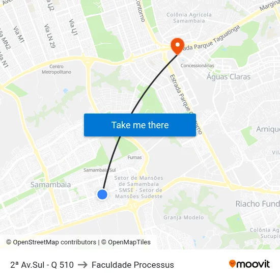 2ª Av.Sul - Q 510 to Faculdade Processus map