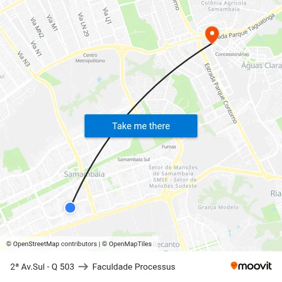 2ª Av.Sul - Q 503 to Faculdade Processus map