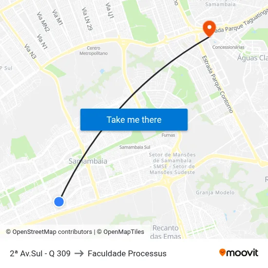 2ª Av.Sul - Q 309 to Faculdade Processus map