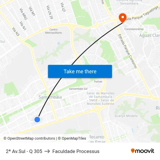 2ª Av.Sul - Q 305 to Faculdade Processus map
