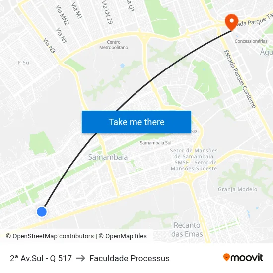 2ª Av.Sul - Q 517 to Faculdade Processus map