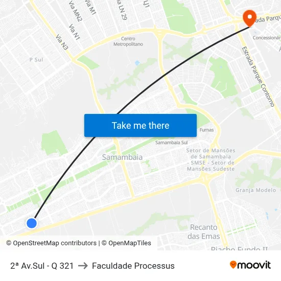 2ª Av.Sul - Q 321 to Faculdade Processus map