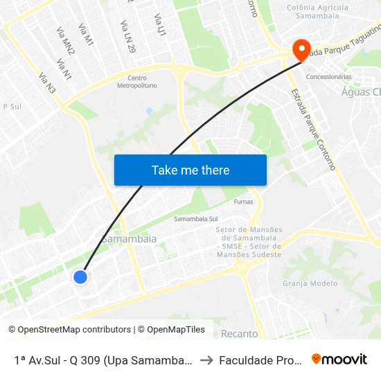 1ª Av.Sul - Q 309 (Upa Samambaia/Caps Ad) to Faculdade Processus map