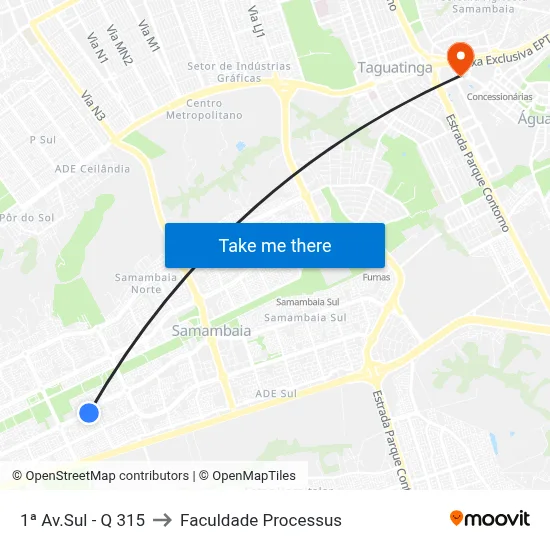 1ª Av.Sul - Q 315 to Faculdade Processus map