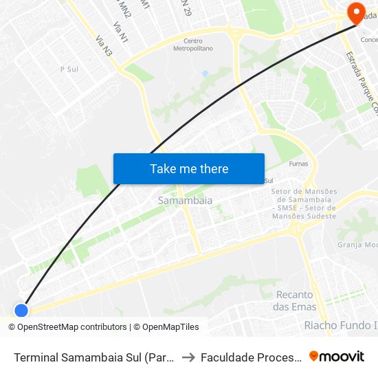 Terminal Samambaia Sul (Partida) to Faculdade Processus map