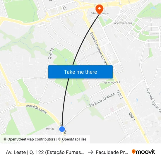 Av. Leste | Q. 122 (Estação Furnas / IFB / Dia a Dia) to Faculdade Processus map