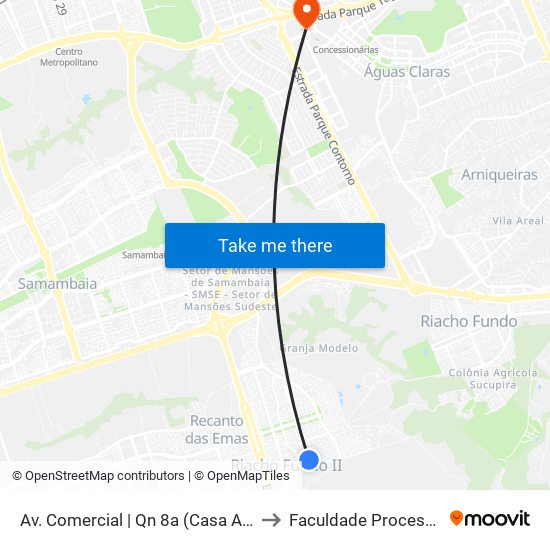 Av. Comercial | Qn 8a (Casa Azul) to Faculdade Processus map