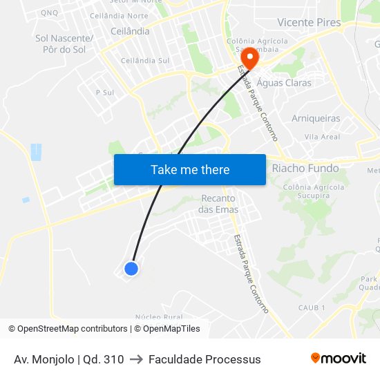 Av. Monjolo | Qd. 310 to Faculdade Processus map