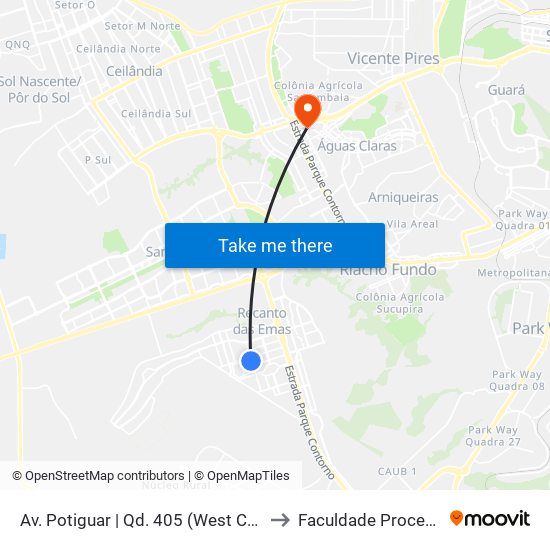 Av. Potiguar | Qd. 405 (West Carnes) to Faculdade Processus map