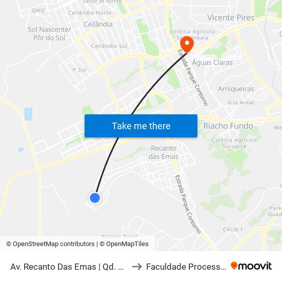 Av. Recanto Das Emas | Qd. 310 to Faculdade Processus map