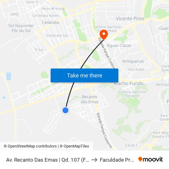 Av. Recanto Das Emas | Qd. 107 (Freedom Honda) to Faculdade Processus map