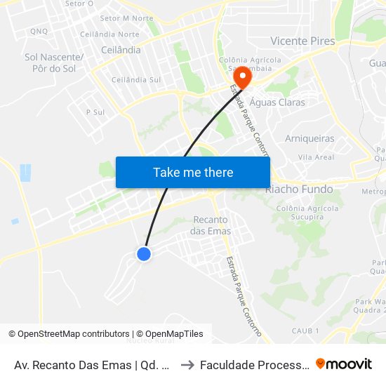 Av. Recanto Das Emas | Qd. 109 to Faculdade Processus map