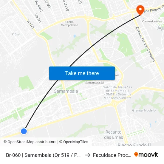 Br-060 | Samambaia (Qr 519 / Posto Shell) to Faculdade Processus map