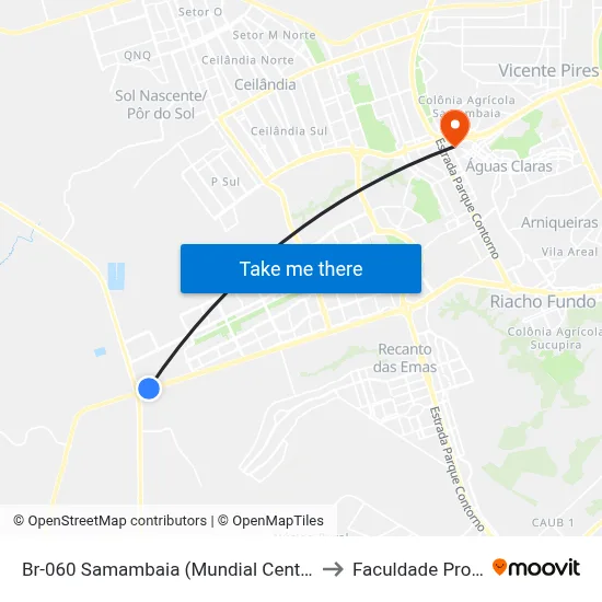 Br-060 Samambaia (Mundial Center Atacadista) to Faculdade Processus map