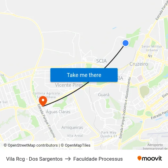 Vila Rcg -  Dos Sargentos to Faculdade Processus map