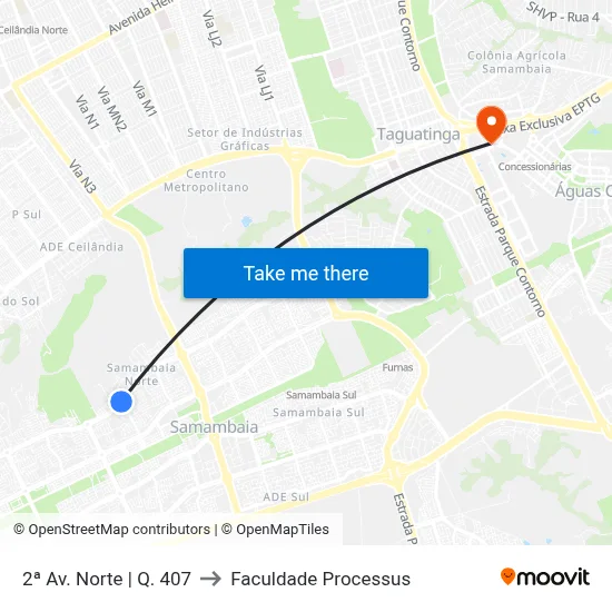 2ª Av. Norte | Q. 407 to Faculdade Processus map