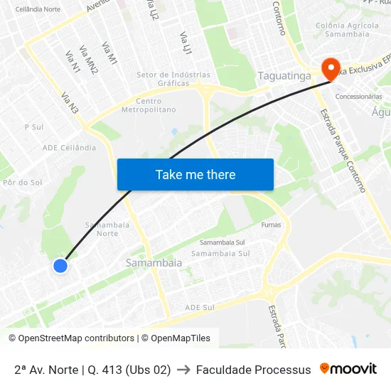 2ª Av. Norte | Q. 413 (Ubs 02) to Faculdade Processus map
