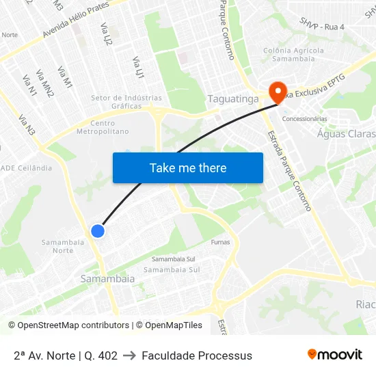 2ª Av. Norte | Q. 402 to Faculdade Processus map
