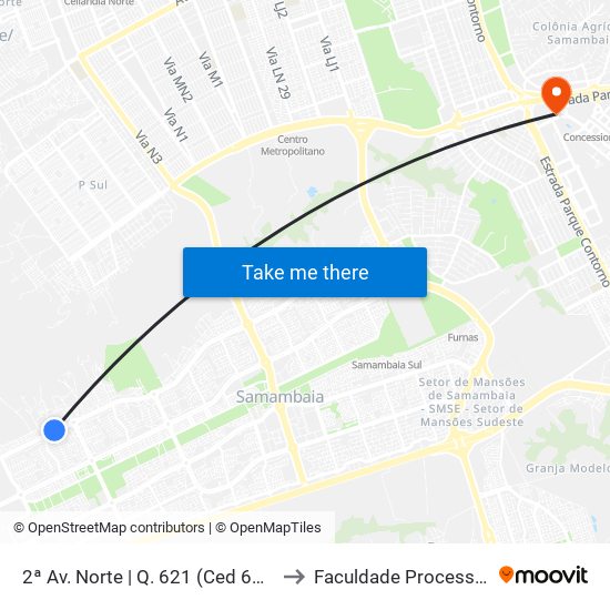 2ª Av. Norte | Q. 621 (Ced 619) to Faculdade Processus map