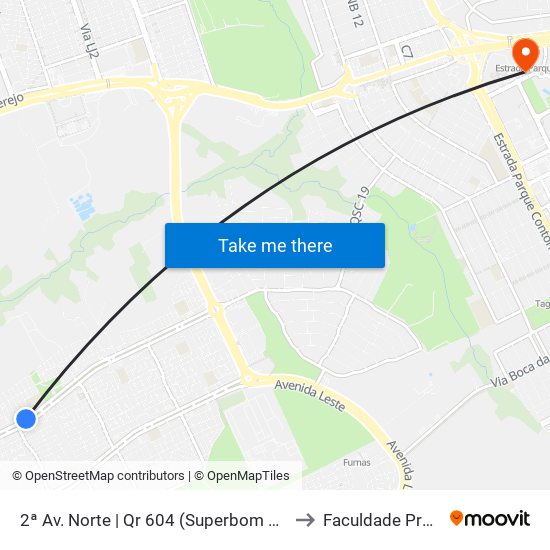 2ª Av. Norte | Qr 604 (Superbom Supermercado) to Faculdade Processus map