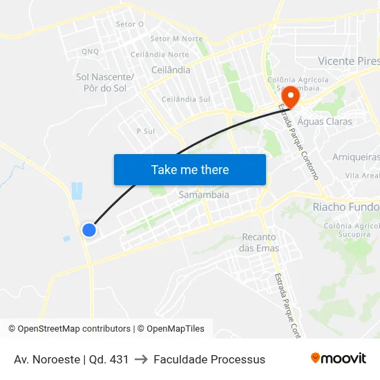 Av. Noroeste | Qd. 431 to Faculdade Processus map