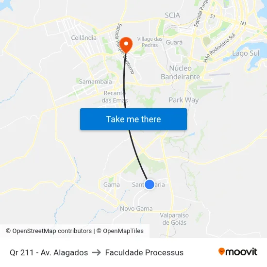 Qr 211 - Av. Alagados to Faculdade Processus map
