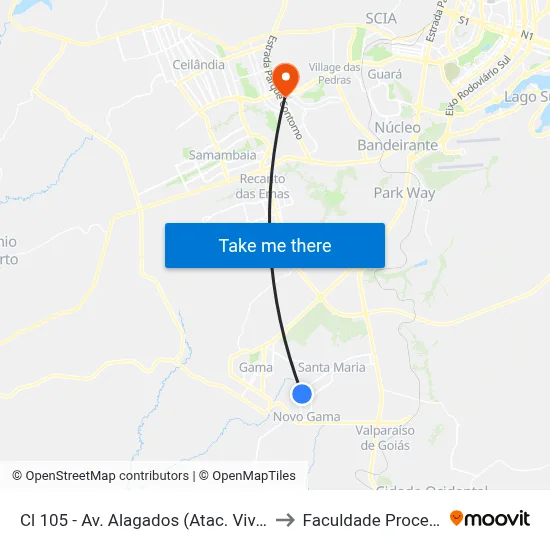 Cl 105 - Av. Alagados (Atac. Vivendas) to Faculdade Processus map