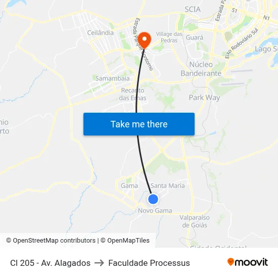 Cl 205 - Av. Alagados to Faculdade Processus map