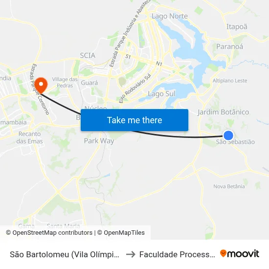 São Bartolomeu (Vila Olímpica) to Faculdade Processus map