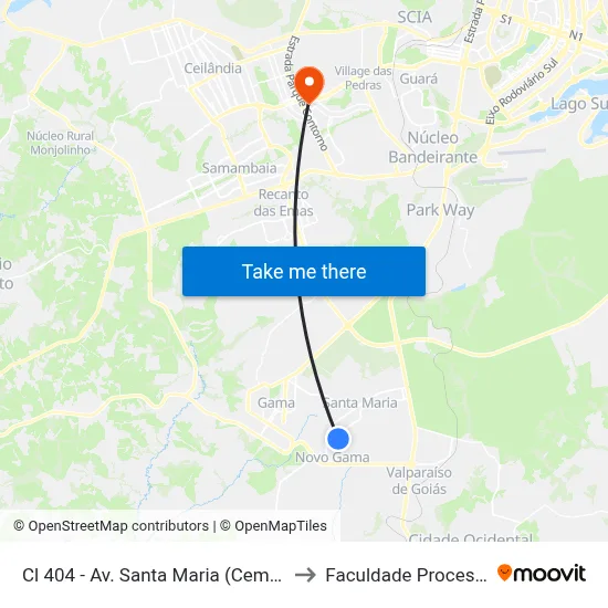 Cl 404 - Av. Santa Maria (Cem 404) to Faculdade Processus map