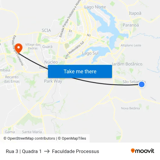 Rua 3 | Quadra 1 to Faculdade Processus map
