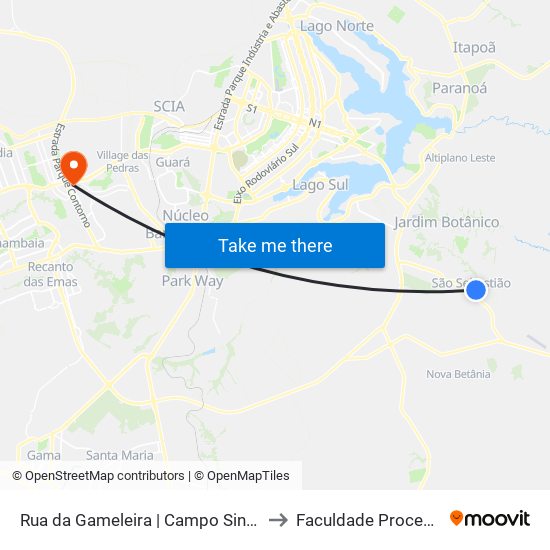 Rua Da Gameleira (Campo Central) to Faculdade Processus map