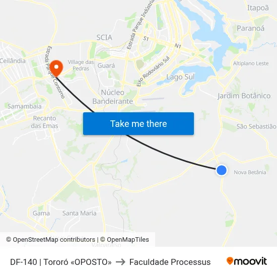 DF-140 | Tororó «OPOSTO» to Faculdade Processus map
