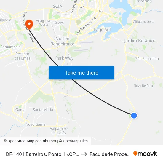 DF-140 | Barreiros, Ponto 1 «OPOSTO» to Faculdade Processus map