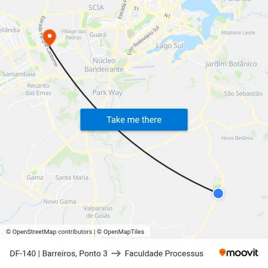 DF-140 | Barreiros, Ponto 3 to Faculdade Processus map
