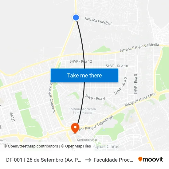 DF-001 | 26 de Setembro (Av. Principal) to Faculdade Processus map