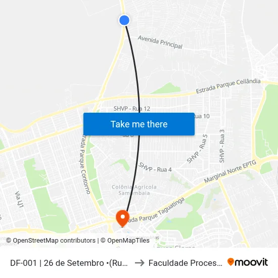 DF-001 | 26 de Setembro •(Rua 1B) to Faculdade Processus map