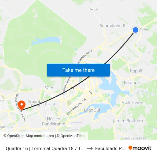 Quadra 16 | Terminal Quadra 18 / Tático Supermercado to Faculdade Processus map