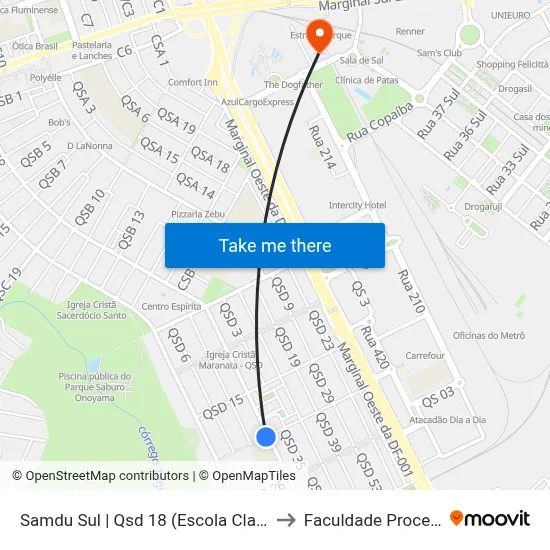Samdu Sul | Qsd 18 (Escola Classe 10) to Faculdade Processus map
