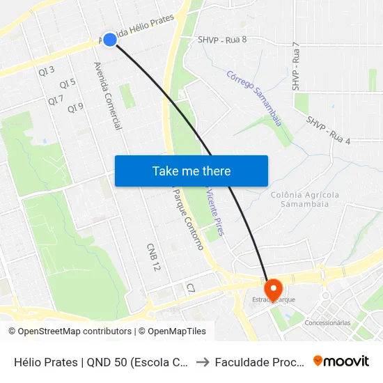 Hélio Prates | QND 50 (Escola Classe 08) to Faculdade Processus map