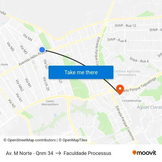 Av. M Norte - Qnm 34 to Faculdade Processus map