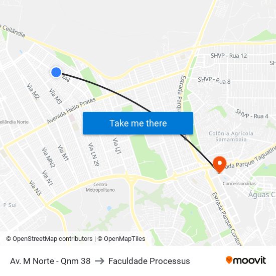 Av. M Norte - Qnm 38 to Faculdade Processus map