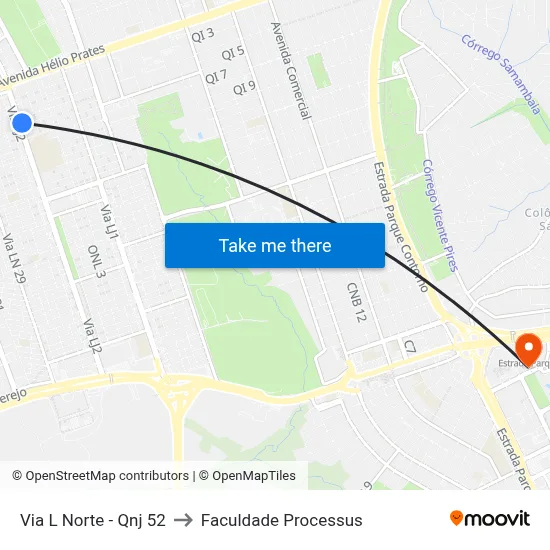 Via L Norte - Qnj 52 to Faculdade Processus map