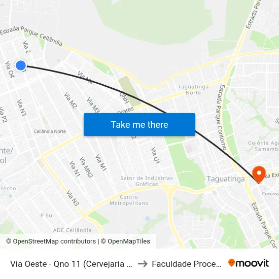 Via Oeste - Qno 11 (Cervejaria Junin) to Faculdade Processus map